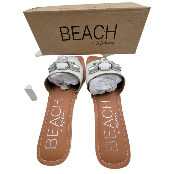 Womens Size 8M White Canopy Sandal Leather Slip On Embellished Jewels In Box - Picture 2 of 8